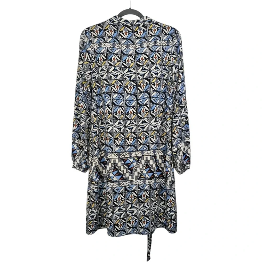 Tory Burch Silk Geometric Mosaic Print Shirt Dress Blue White Size‎ 6 11161445